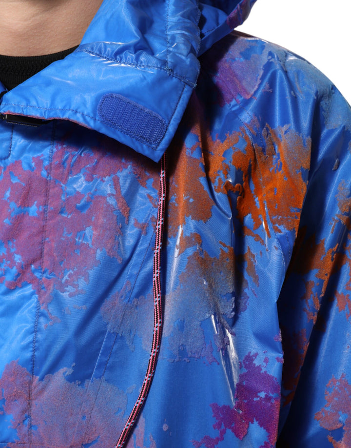 Dolce &amp; Gabbana Blue Tie Dye Logo Hooded Sweatshirt Jacket