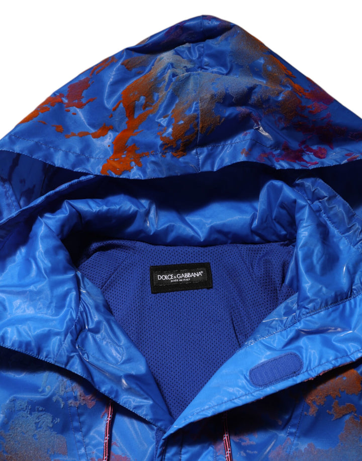 Dolce &amp; Gabbana Blue Tie Dye Logo Hooded Sweatshirt Jacket
