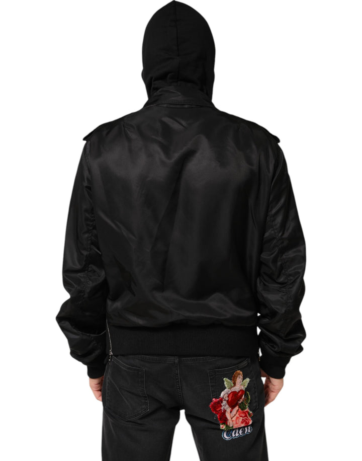 Dolce &amp; Gabbana Black Cotton Hooded Full Zip Bomber Jacket