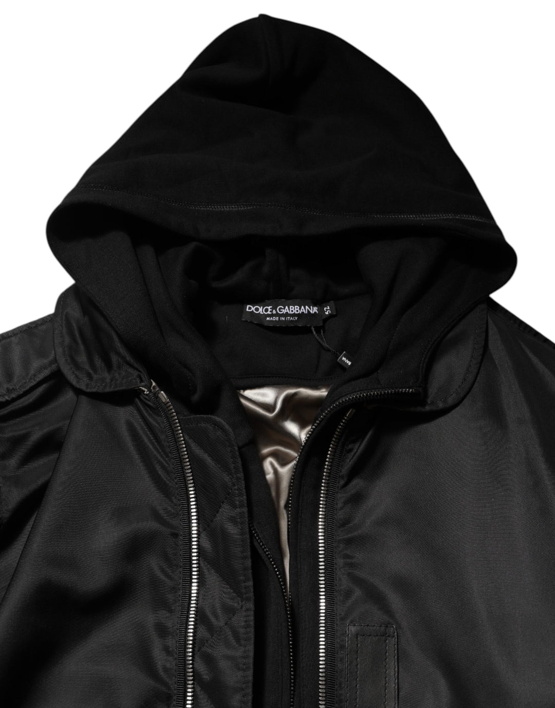Dolce &amp; Gabbana Black Cotton Hooded Full Zip Bomber Jacket