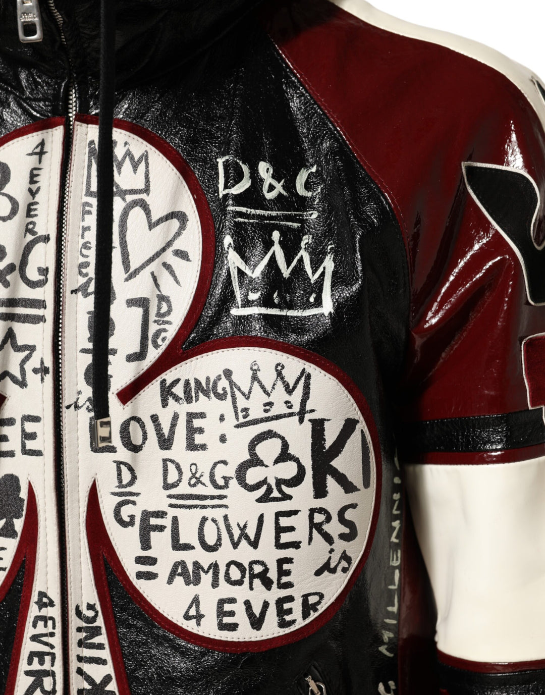 Dolce &amp; Gabbana Multicolor Hooded Leather DG King Men Biker Jacket
