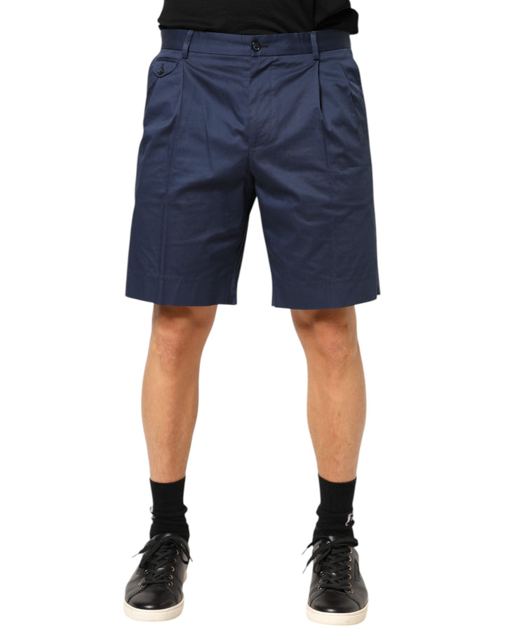 Dolce &amp; Gabbana Blue Cotton Stretch Mid Waist Bermuda Shorts