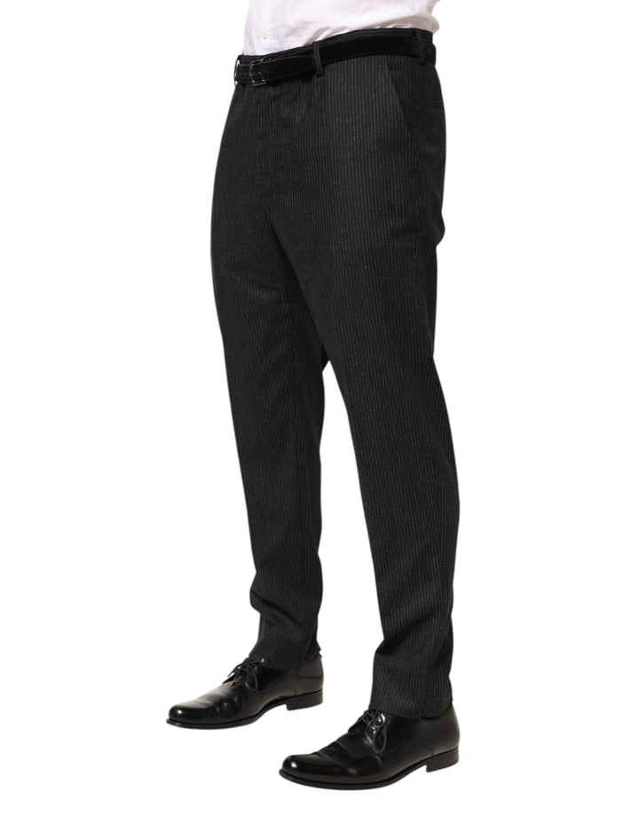 Dolce &amp; Gabbana Black Cotton Mid Waist Dress Trouser Pants