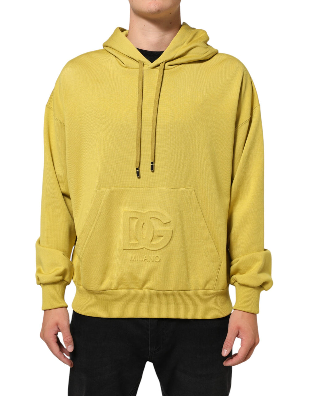 Dolce &amp; Gabbana Yellow Logo Cotton Hooded Sweatshirt Sweater