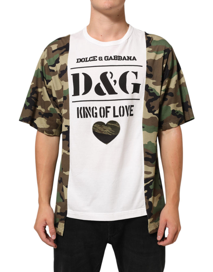 Dolce &amp; Gabbana White Logo Camouflage Crew Neck Men T-shirt