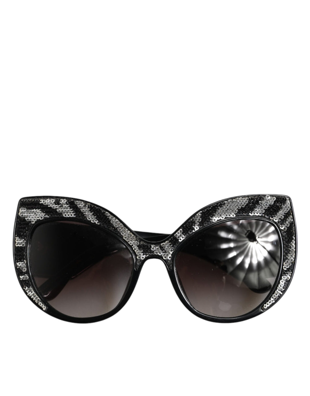 Dolce &amp; Gabbana Black Silver Sequin Butterfly Polarized Sunglasses