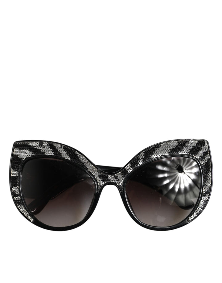 Dolce &amp; Gabbana Black Silver Sequin Butterfly Polarized Sunglasses