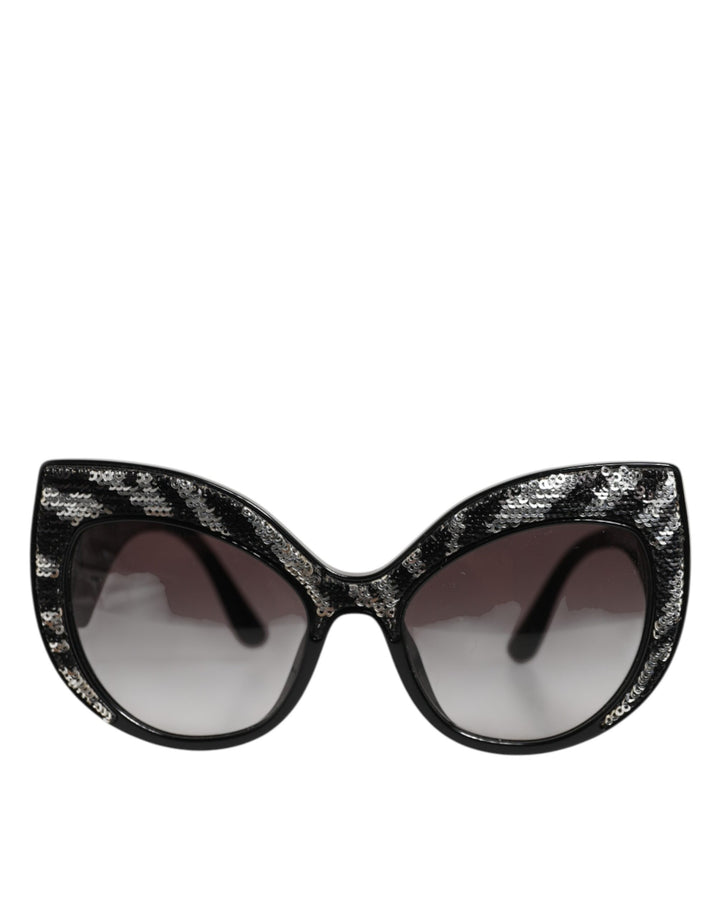 Dolce &amp; Gabbana Black Silver Sequin Butterfly Polarized Sunglasses