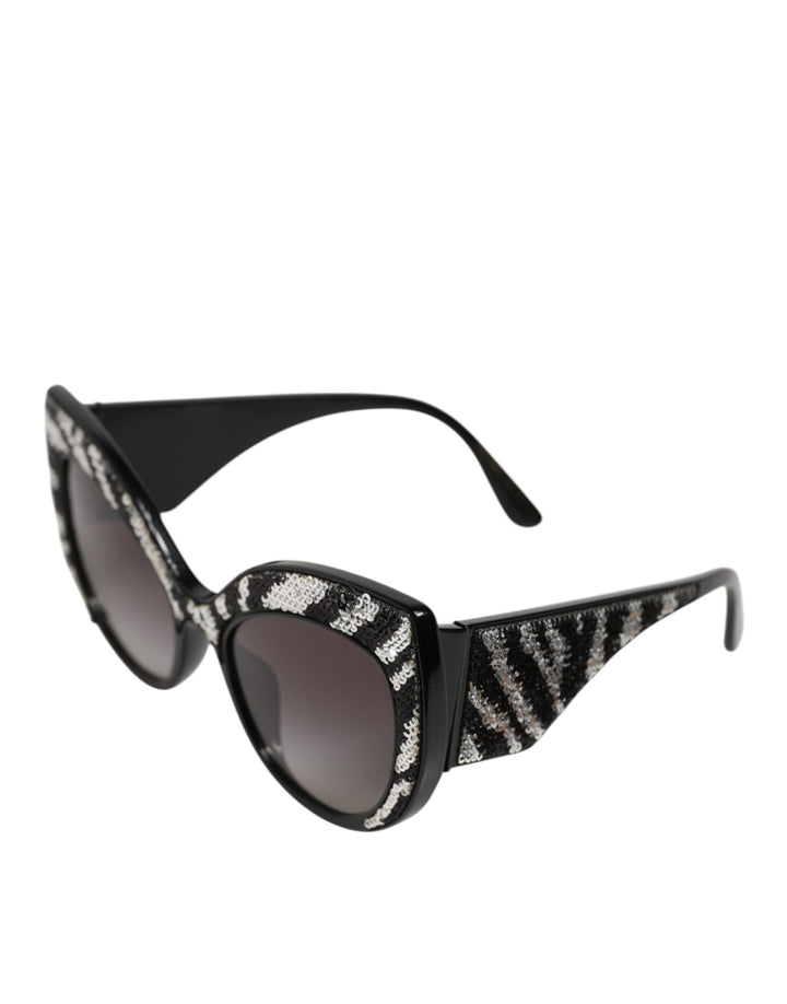Dolce &amp; Gabbana Black Silver Sequin Butterfly Polarized Sunglasses