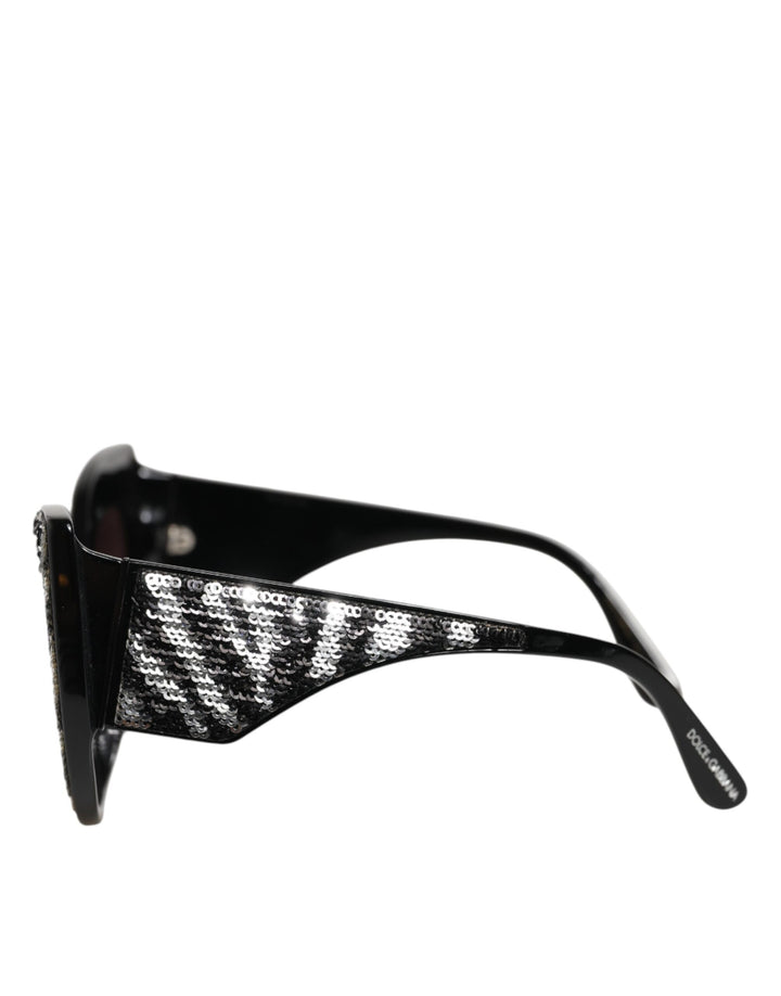 Dolce &amp; Gabbana Black Silver Sequin Butterfly Polarized Sunglasses