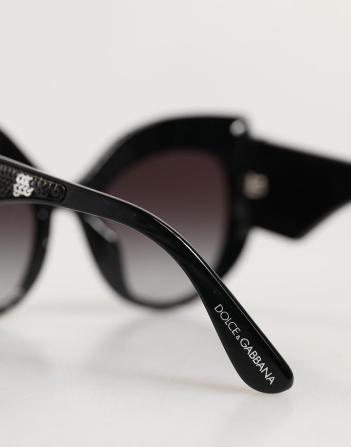 Dolce &amp; Gabbana Black Silver Sequin Butterfly Polarized Sunglasses