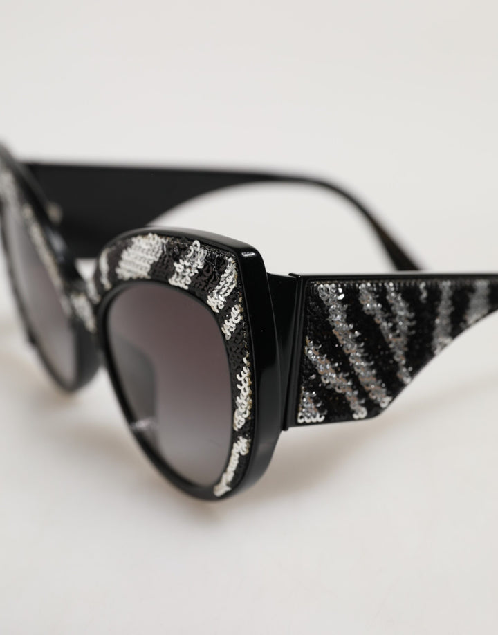 Dolce &amp; Gabbana Black Silver Sequin Butterfly Polarized Sunglasses