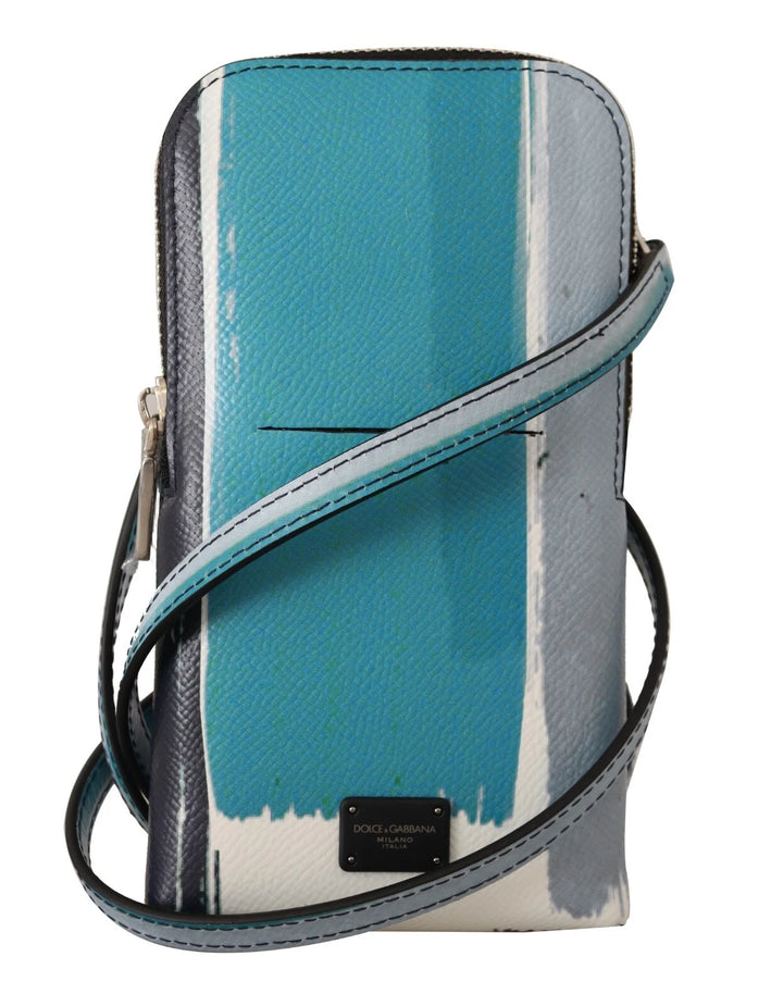 Dolce &amp; Gabbana Blue Leather Cross Body Neck Strap Card Slot Phone Pocket