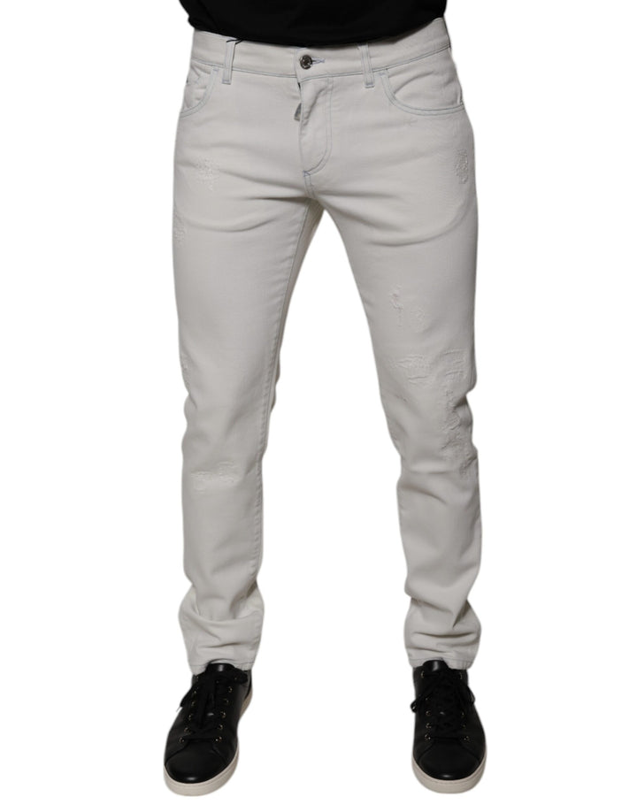 Dolce &amp; Gabbana White Cotton Stretch Skinny Men Denim Jeans