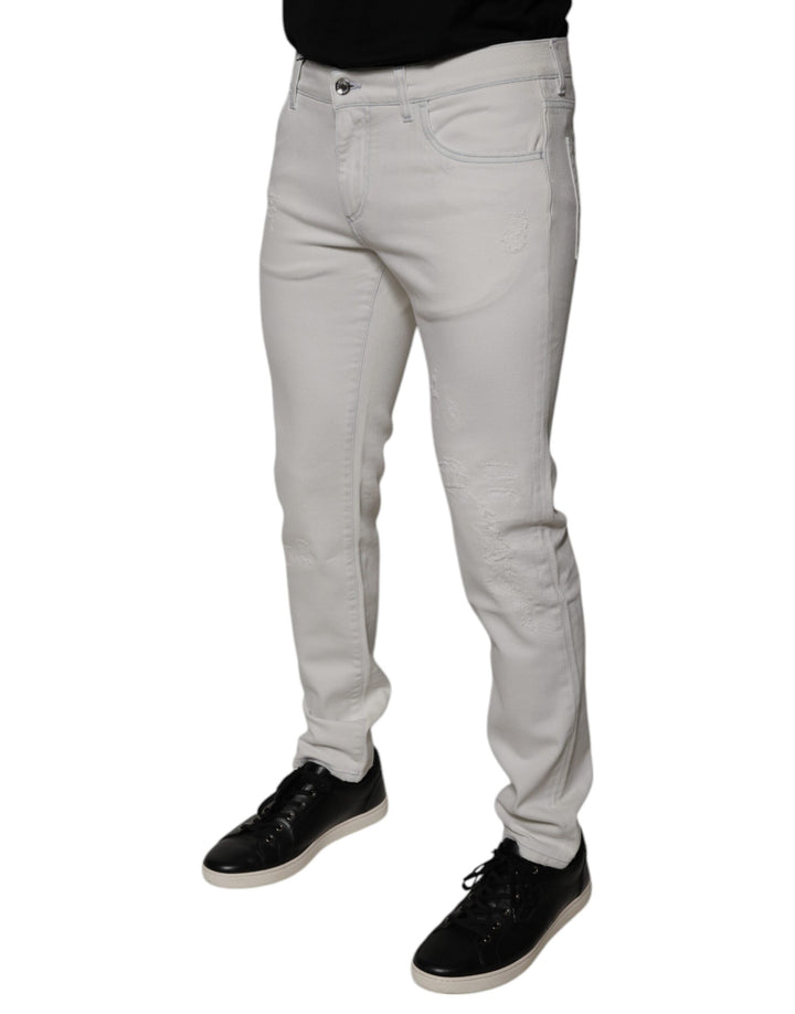 Dolce &amp; Gabbana White Cotton Stretch Skinny Men Denim Jeans