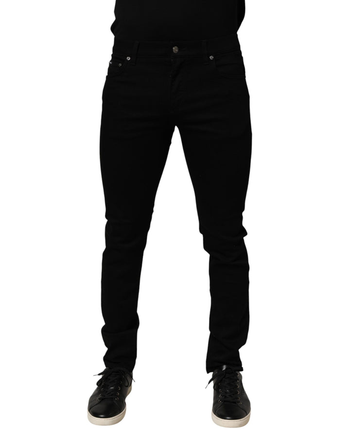Dolce &amp; Gabbana Black Cotton Stretch Slim Fit Men Denim Jeans