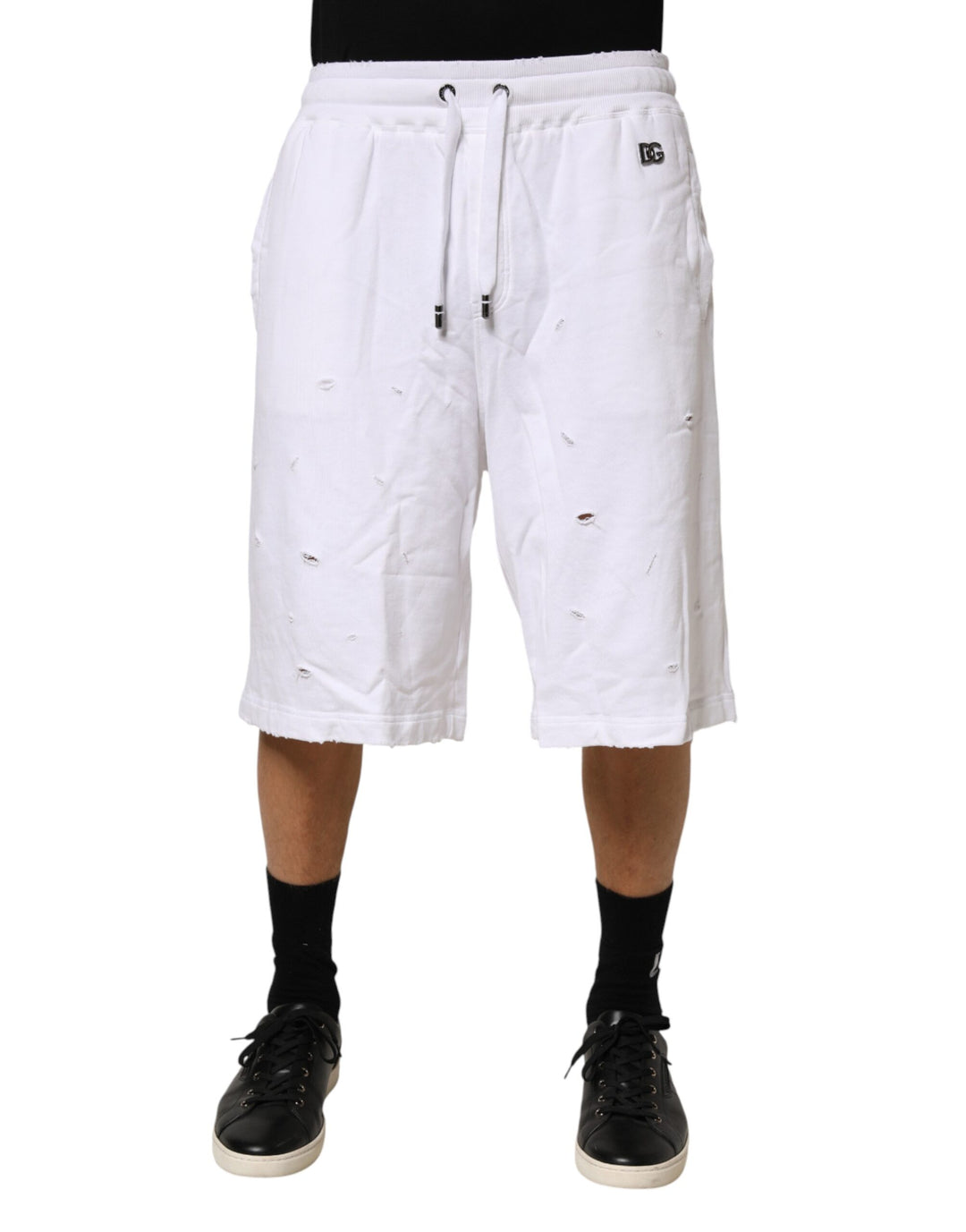 Dolce &amp; Gabbana White Distressed Cotton Men Bermuda Shorts
