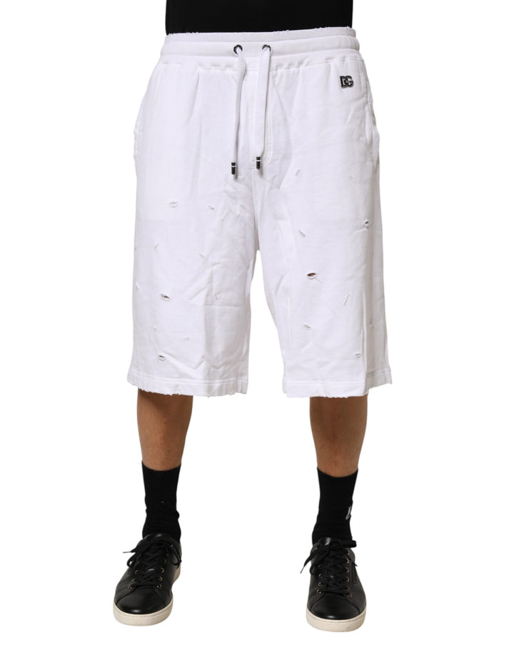Dolce &amp; Gabbana White Distressed Cotton Men Bermuda Shorts