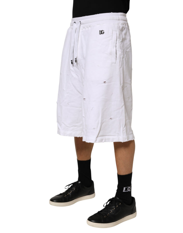 Dolce &amp; Gabbana White Distressed Cotton Men Bermuda Shorts