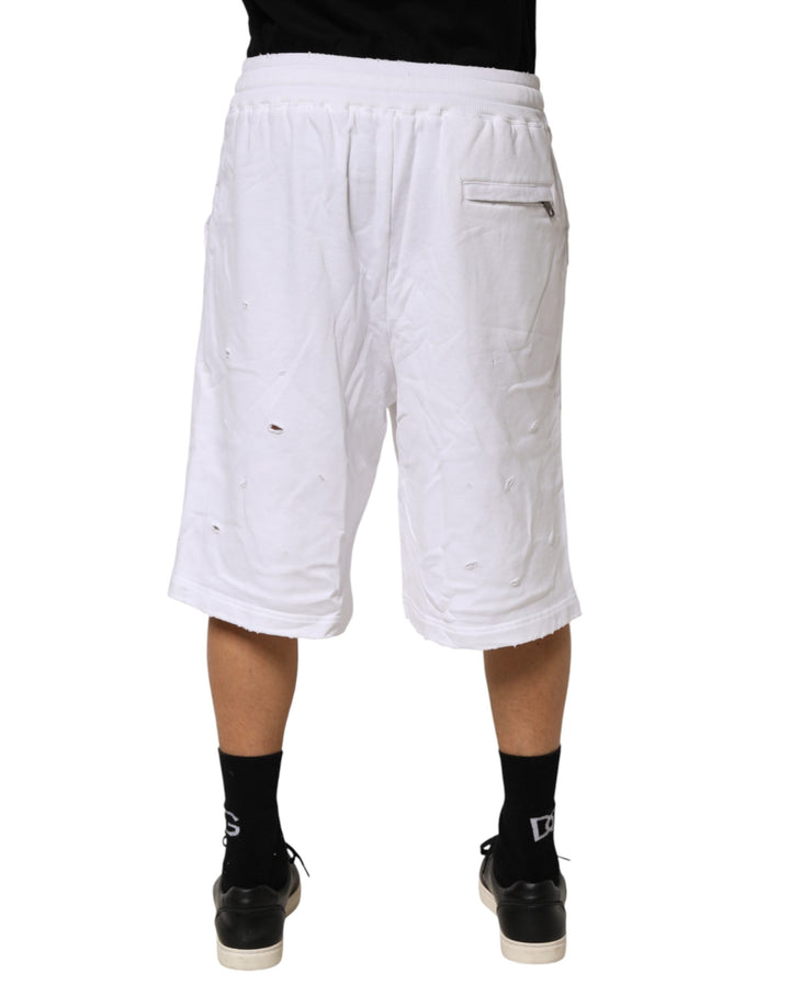 Dolce &amp; Gabbana White Distressed Cotton Men Bermuda Shorts