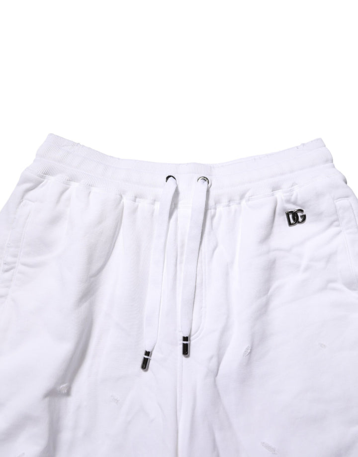 Dolce &amp; Gabbana White Distressed Cotton Men Bermuda Shorts