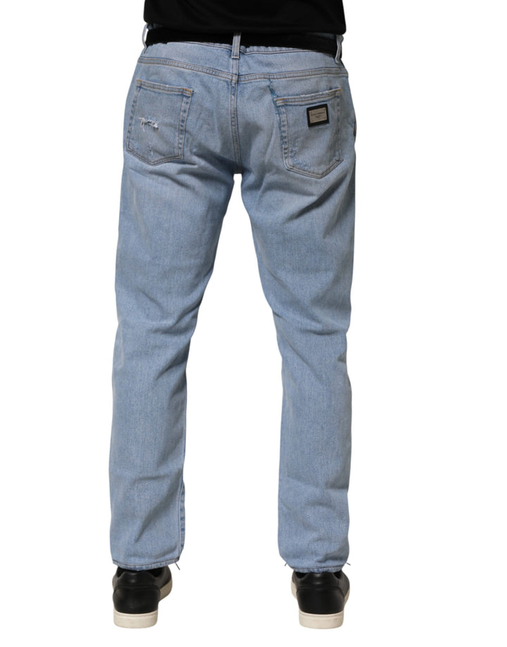 Dolce &amp; Gabbana Blue Cotton Distressed Slim Fit Denim Jeans
