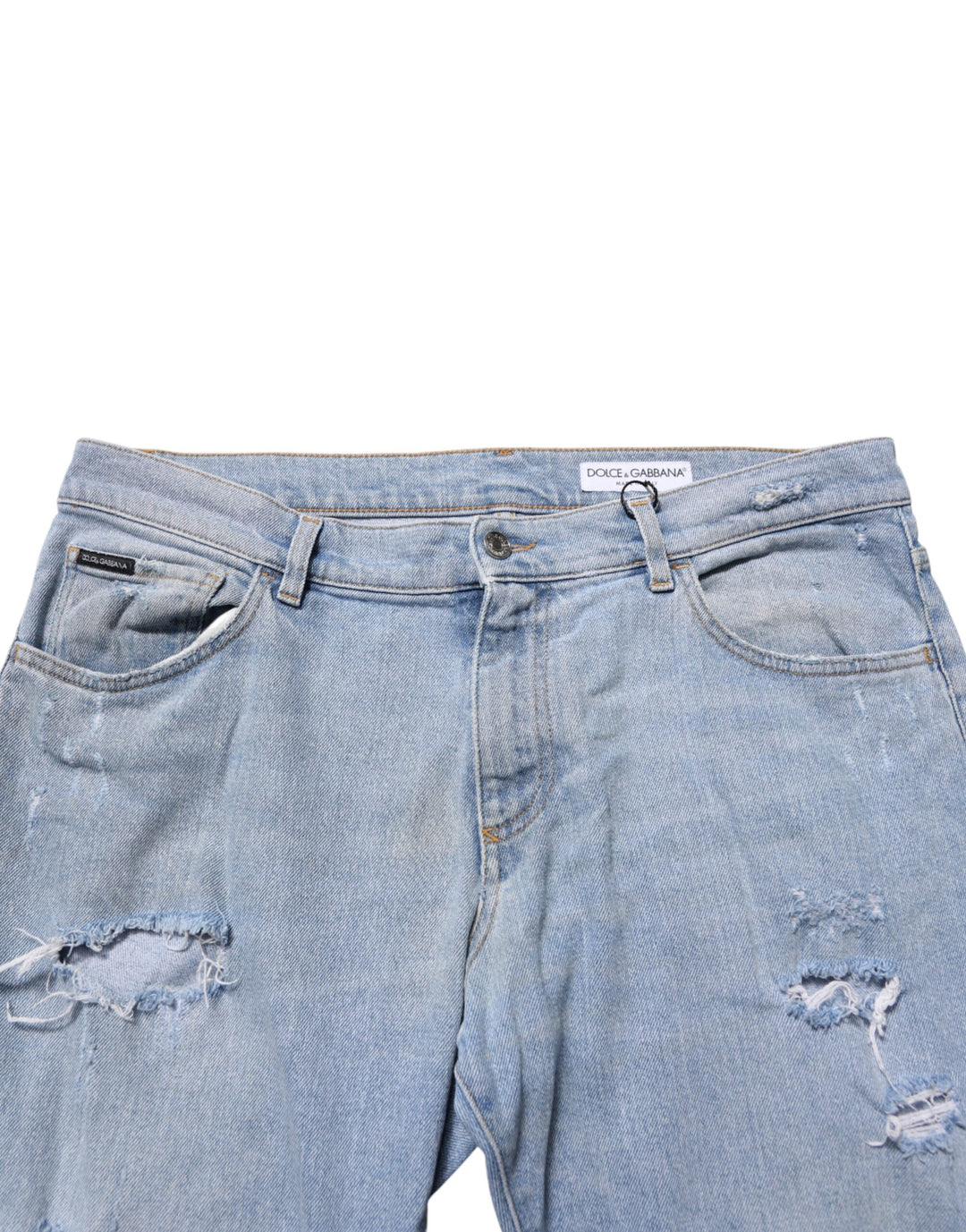 Dolce &amp; Gabbana Blue Cotton Distressed Slim Fit Denim Jeans