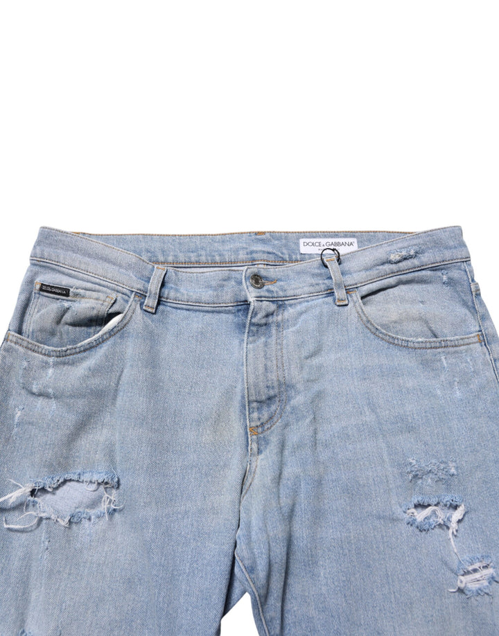 Dolce &amp; Gabbana Blue Cotton Distressed Slim Fit Denim Jeans