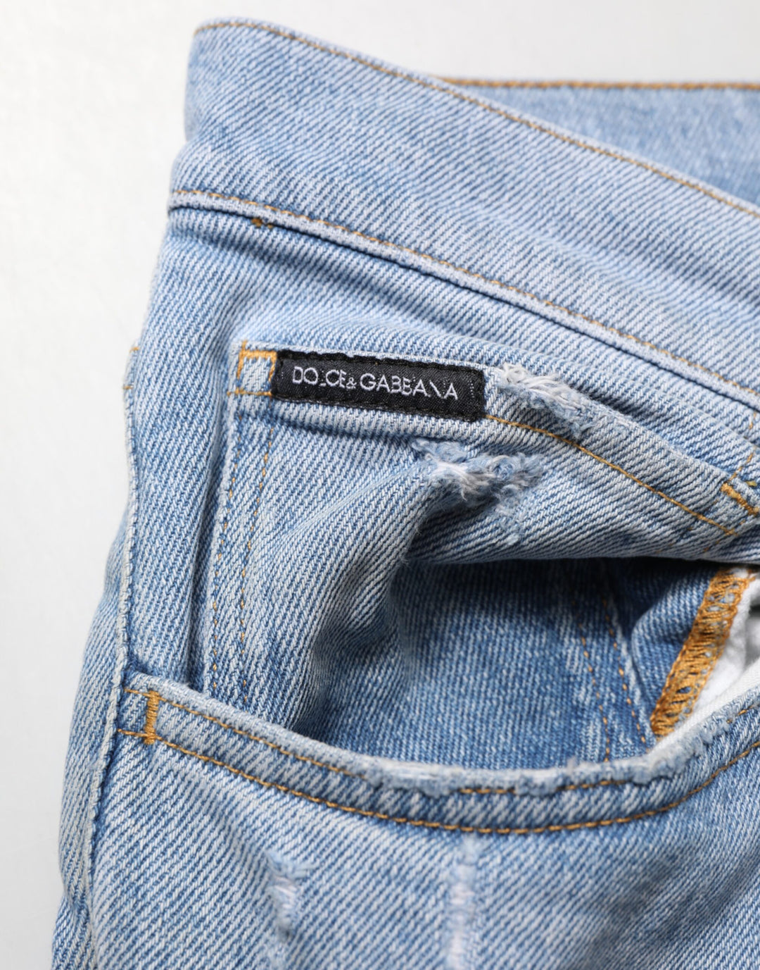 Dolce &amp; Gabbana Blue Cotton Distressed Slim Fit Denim Jeans
