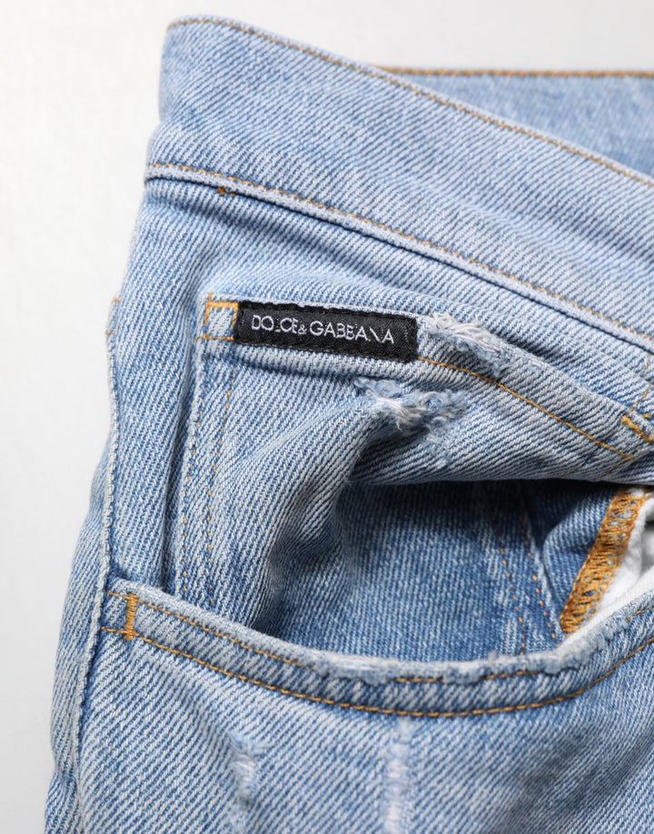 Dolce &amp; Gabbana Blue Cotton Distressed Slim Fit Denim Jeans