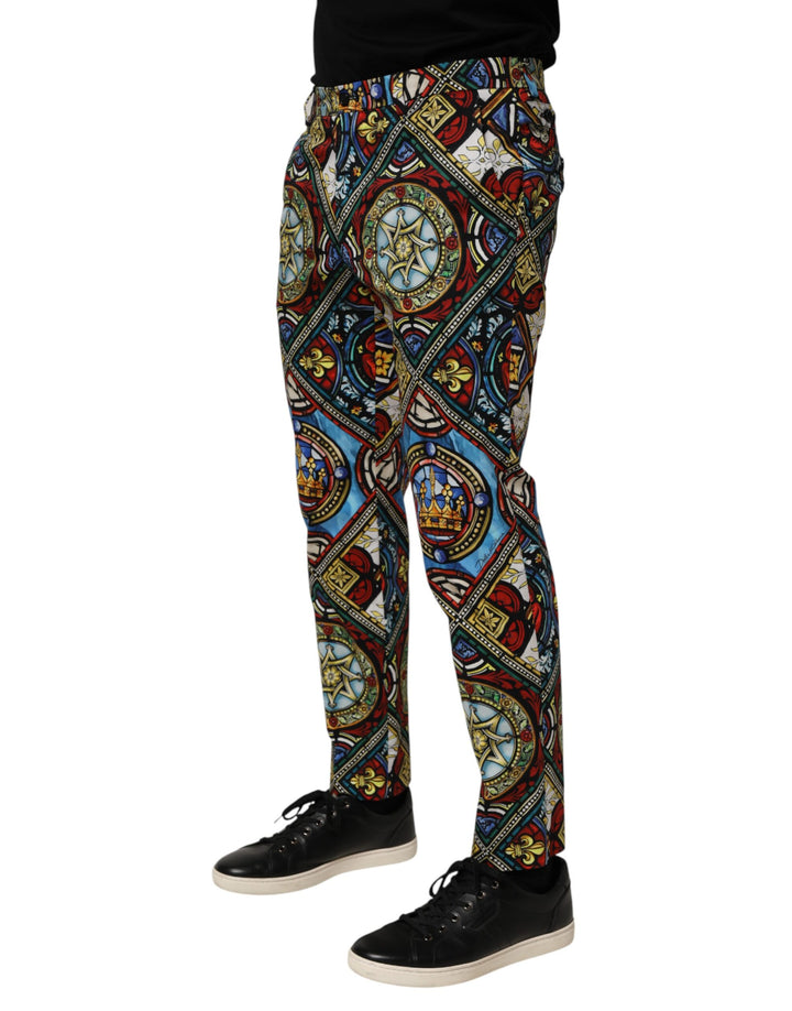 Dolce &amp; Gabbana Multicolor Stained Glass Window Style Print Men Pants