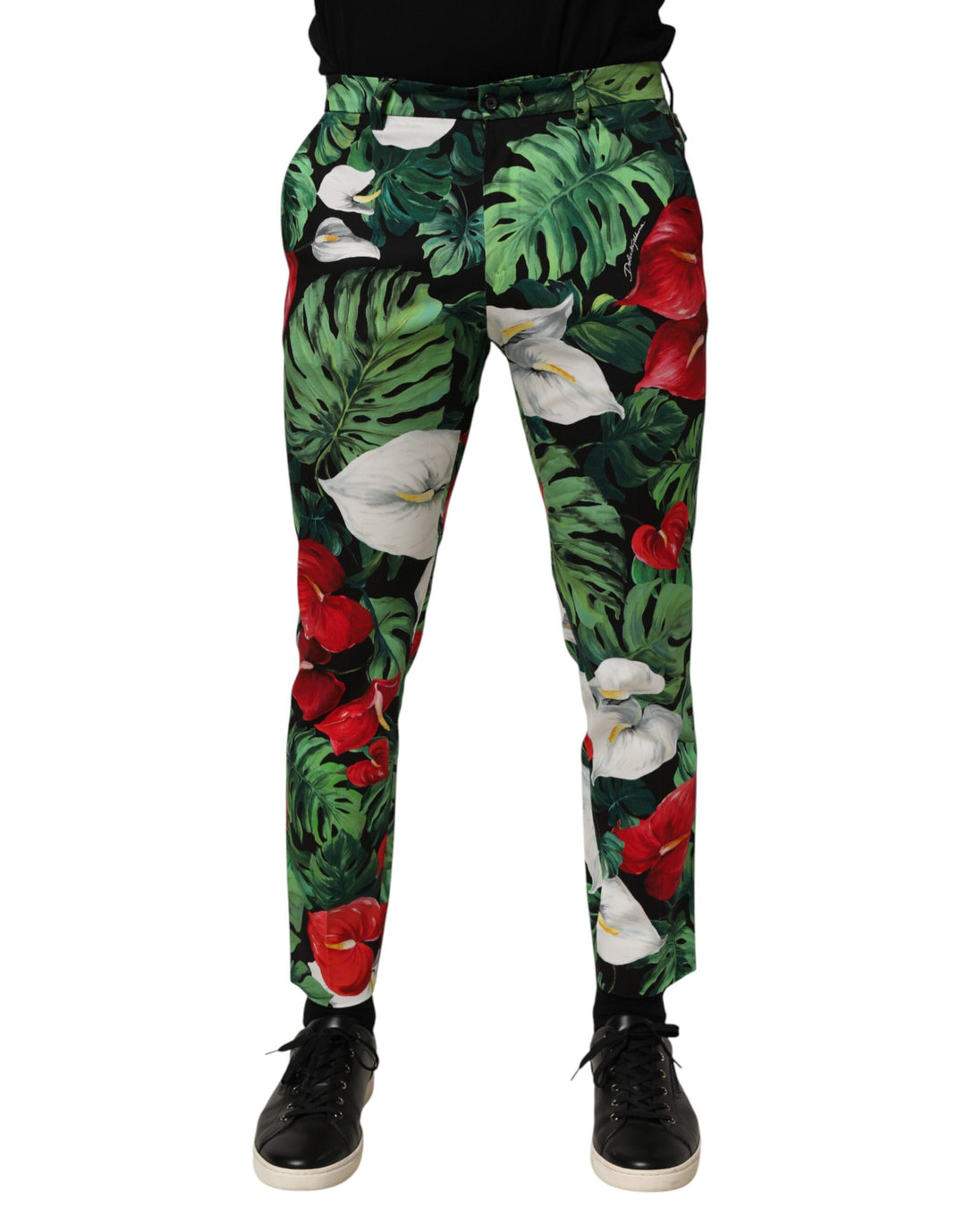 Dolce &amp; Gabbana Multicolor Floral Print Cotton Tapered Pants