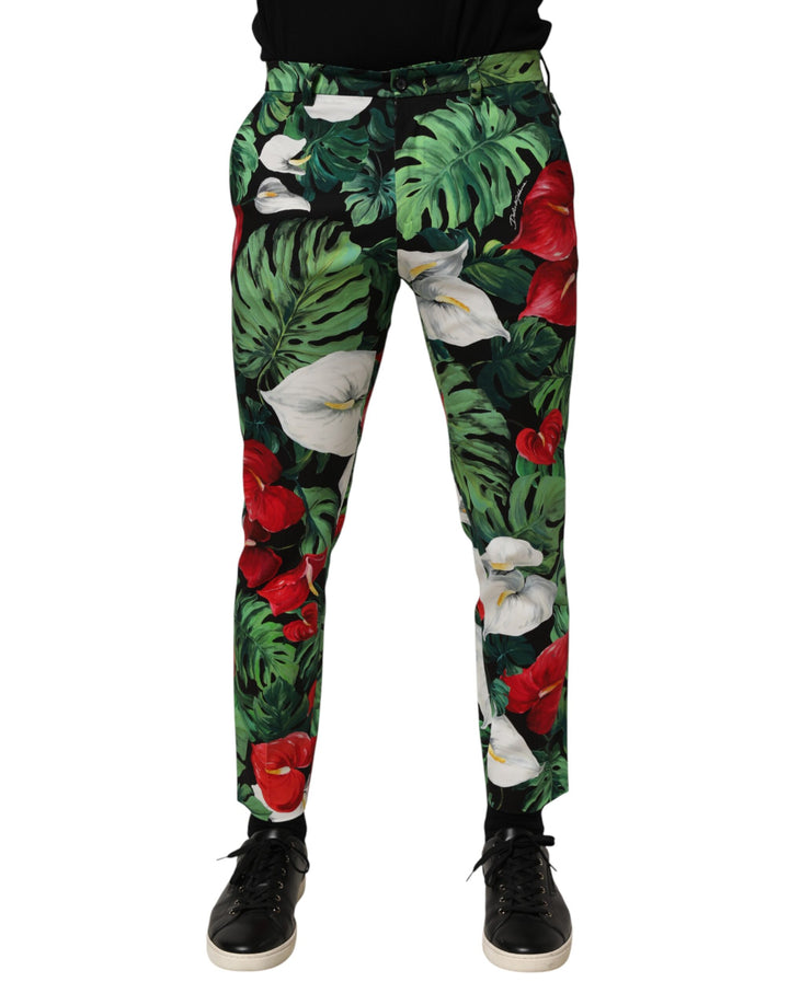 Dolce &amp; Gabbana Multicolor Floral Print Cotton Tapered Pants