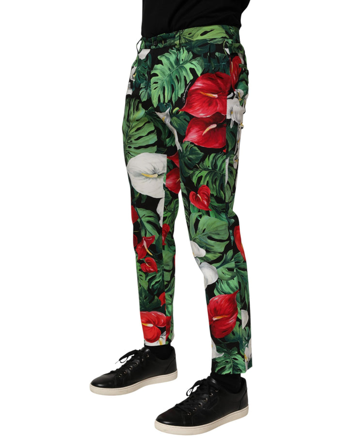 Dolce &amp; Gabbana Multicolor Floral Print Cotton Tapered Pants