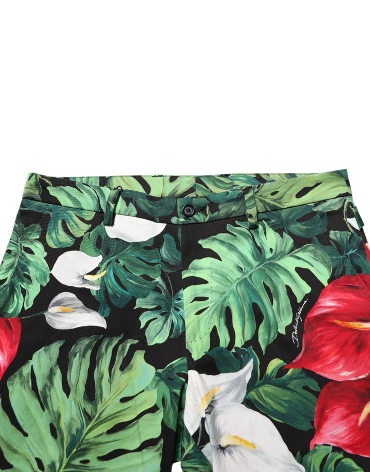 Dolce &amp; Gabbana Multicolor Floral Print Cotton Tapered Pants