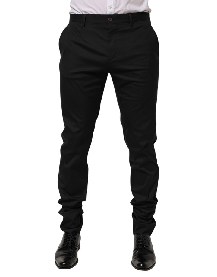 Dolce &amp; Gabbana Black Cotton Formal Dress Men Trouser Pants