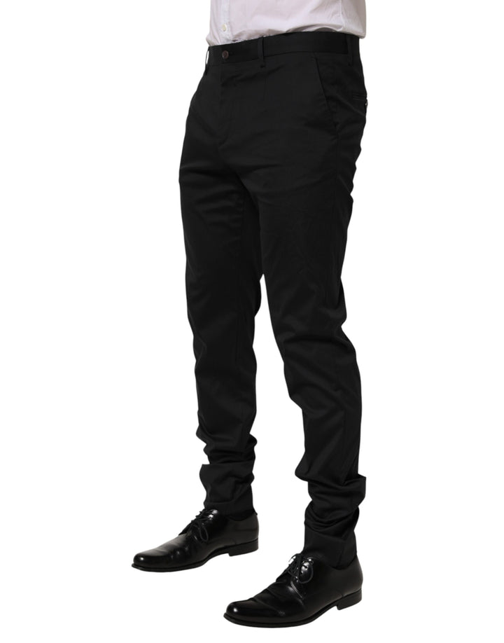 Dolce &amp; Gabbana Black Cotton Formal Dress Men Trouser Pants