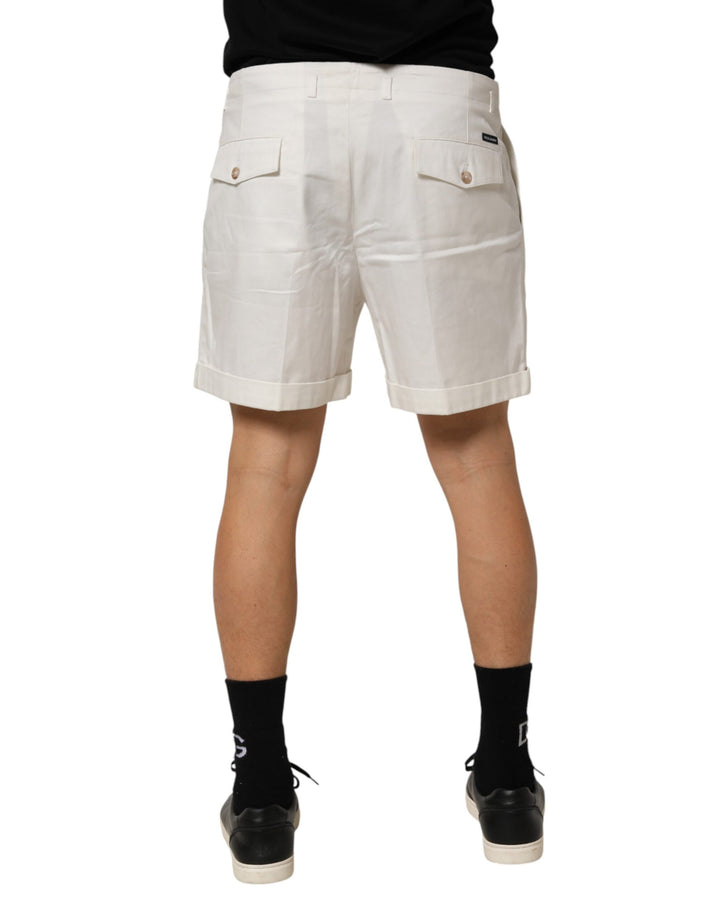 Dolce &amp; Gabbana White Cotton Mid Waist Men Bermuda Shorts