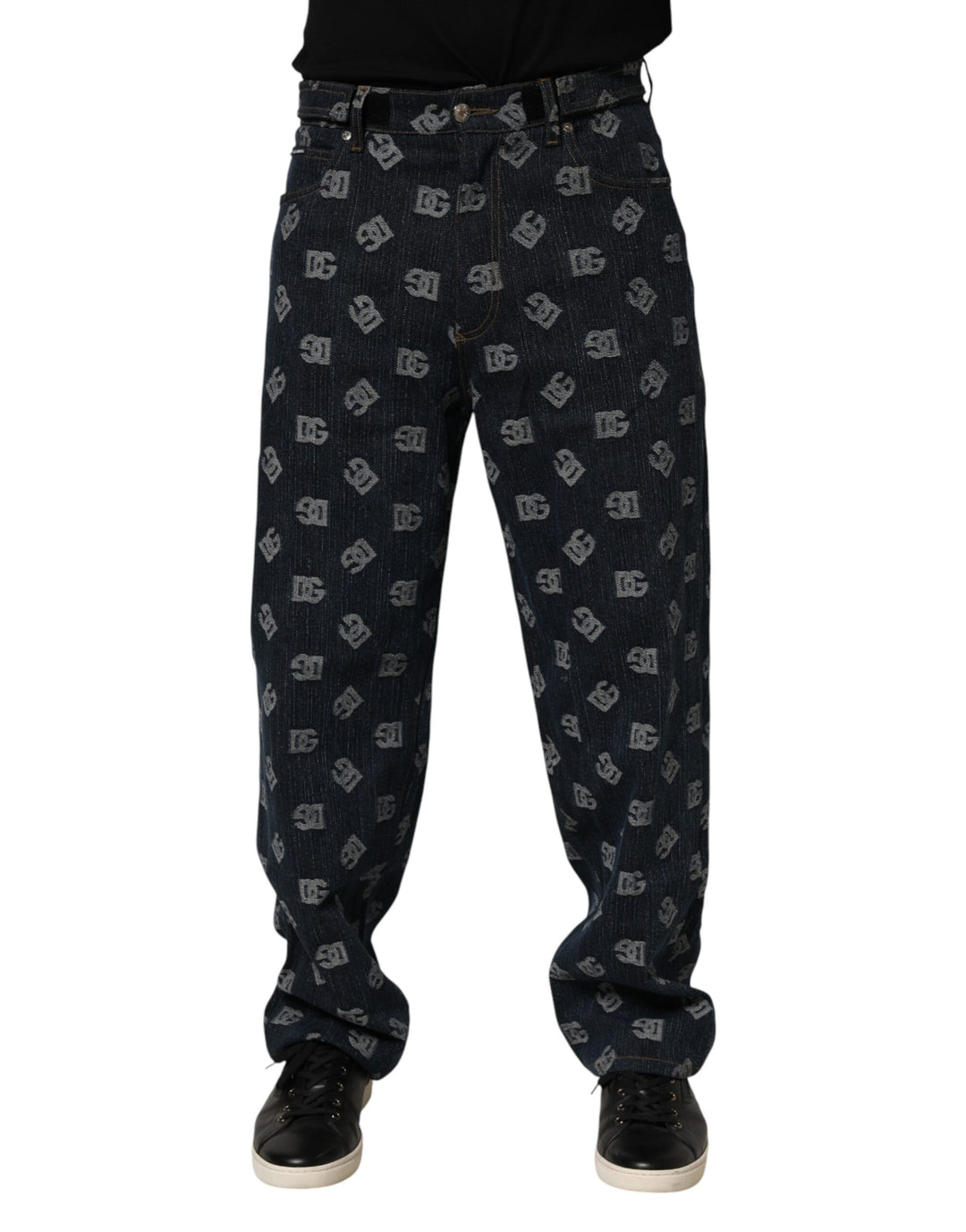 Dolce &amp; Gabbana Blue Logo Print Straight Denim Men Jeans