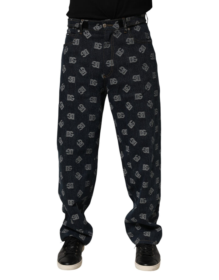 Dolce &amp; Gabbana Blue Logo Print Straight Denim Men Jeans