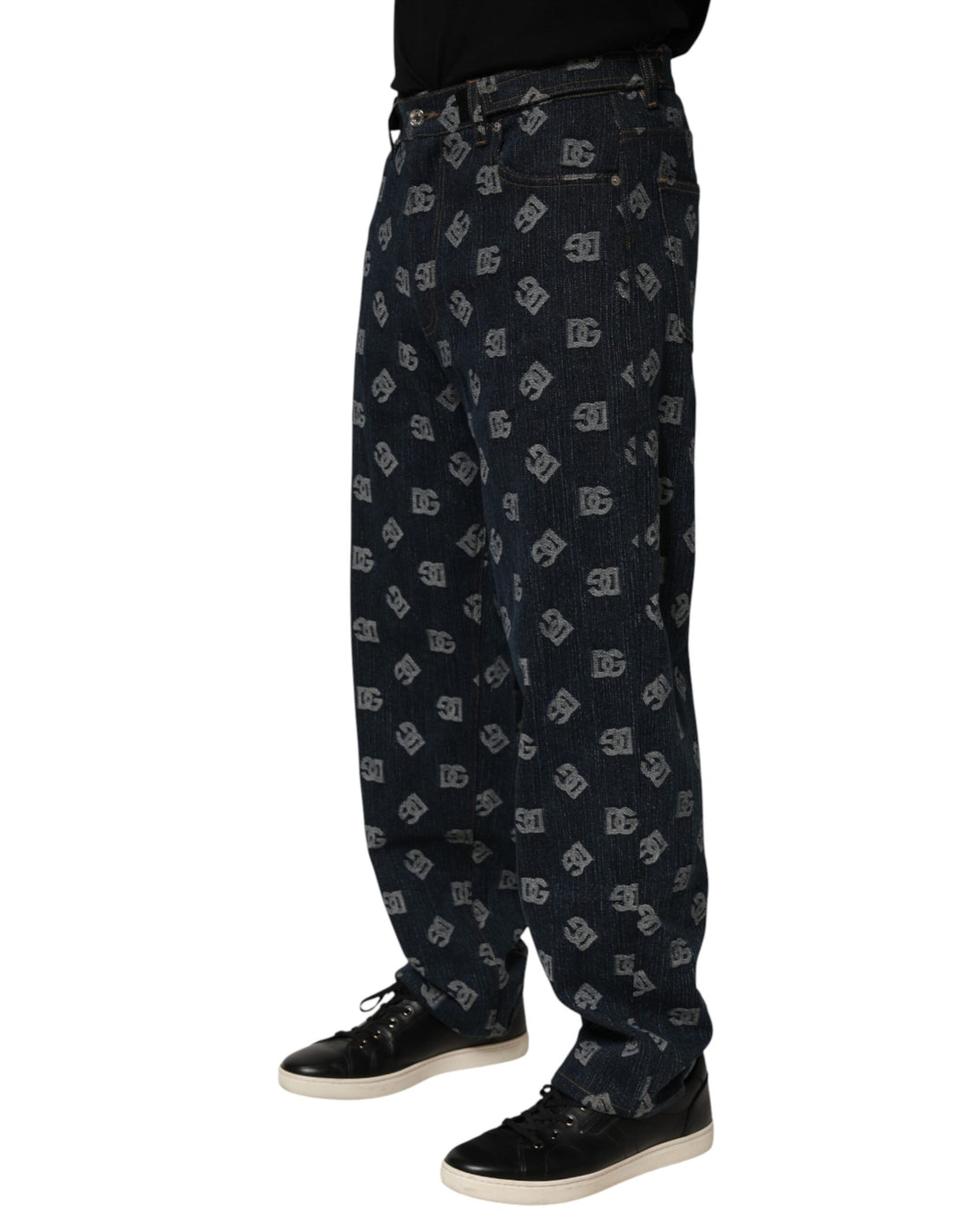 Dolce &amp; Gabbana Blue Logo Print Straight Denim Men Jeans