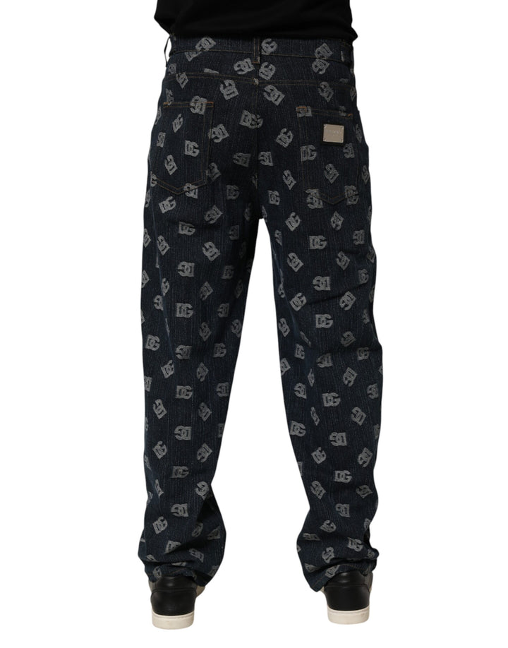 Dolce &amp; Gabbana Blue Logo Print Straight Denim Men Jeans