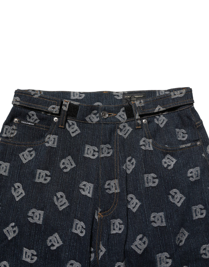 Dolce &amp; Gabbana Blue Logo Print Straight Denim Men Jeans