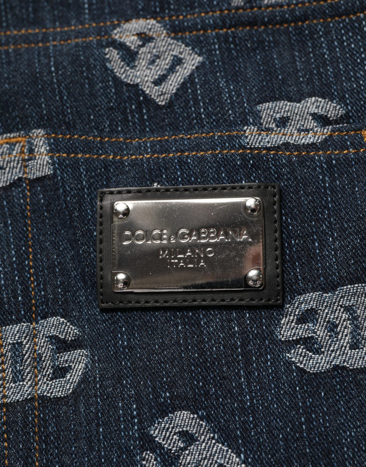 Dolce &amp; Gabbana Blue Logo Print Straight Denim Men Jeans