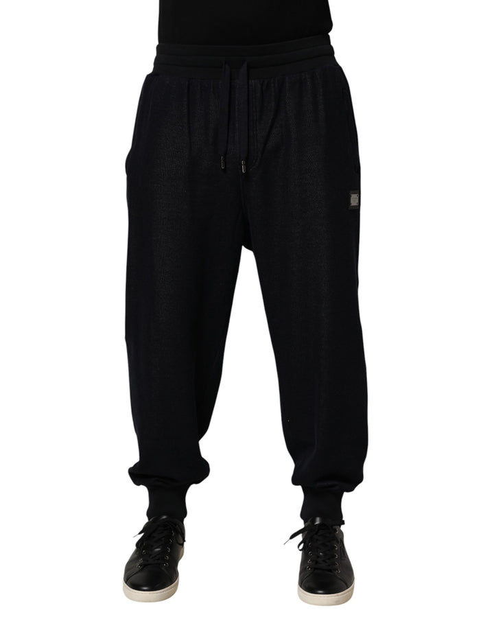 Dolce &amp; Gabbana Black Cotton Blend Drawstring Jogger Jogger Pants