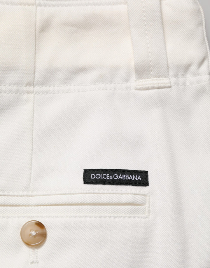 Dolce &amp; Gabbana White Cotton Stretch Cropped Trouser Pants