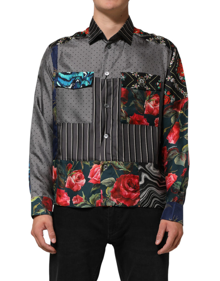Dolce &amp; Gabbana Multicolor Patchwork Long Sleeves Silk Shirt