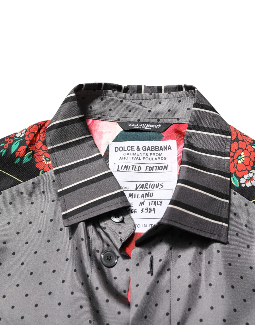 Dolce &amp; Gabbana Multicolor Patchwork Long Sleeves Silk Shirt