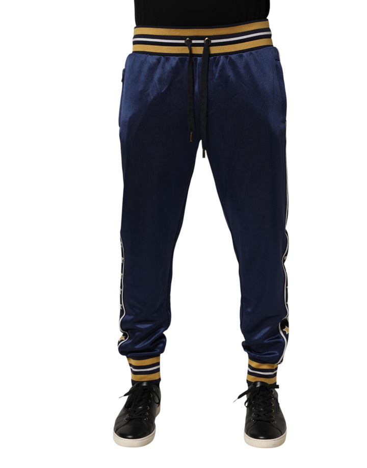 Dolce &amp; Gabbana Blue Nylon Jogger Mid Waist Trouser Pants