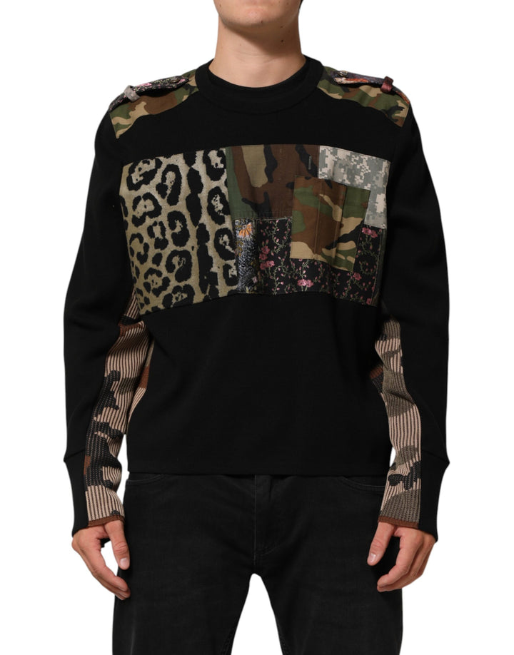 Dolce &amp; Gabbana Black Patchwork Crew Neck Pullover Sweater